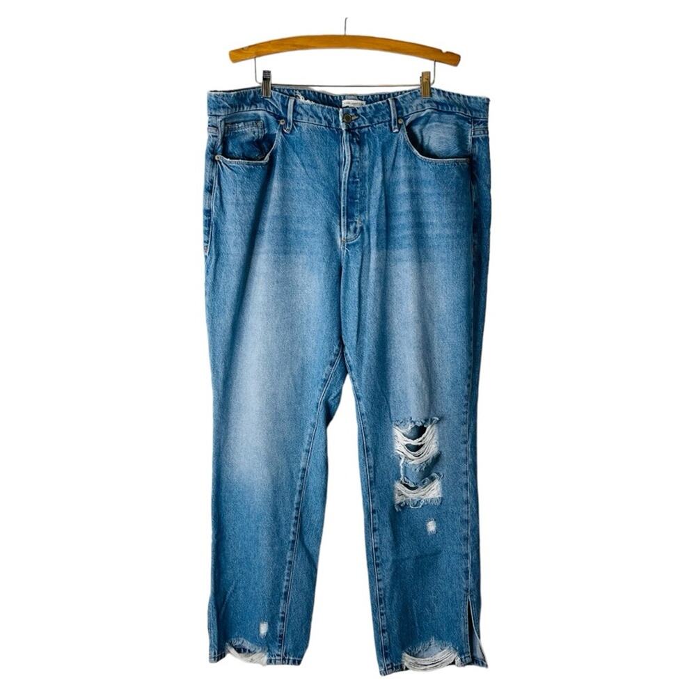 Good American blue Good Boy distressed boyfriend high waisted straight jeans 20